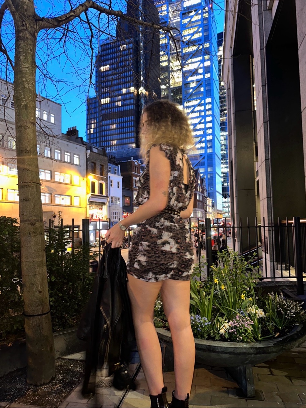 AllSaints Brown and Cream Floral Lace-Back Mini Dress